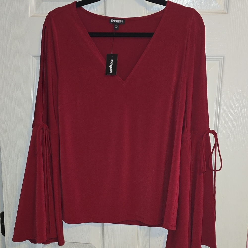 Express Women's Deep Red Bell Sleeve Blouse